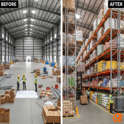 installation of heavy duty slotted angl racks mumbai ware house