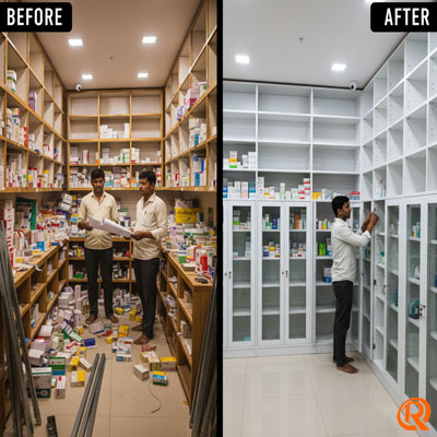 footwear warehouse factory banglore- heavy duty slotted angle racks installation