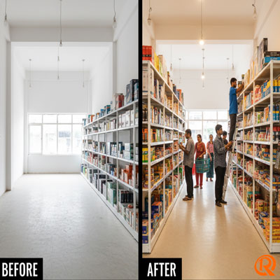 installation of partition type slotted angle racks in retail display store ranchi